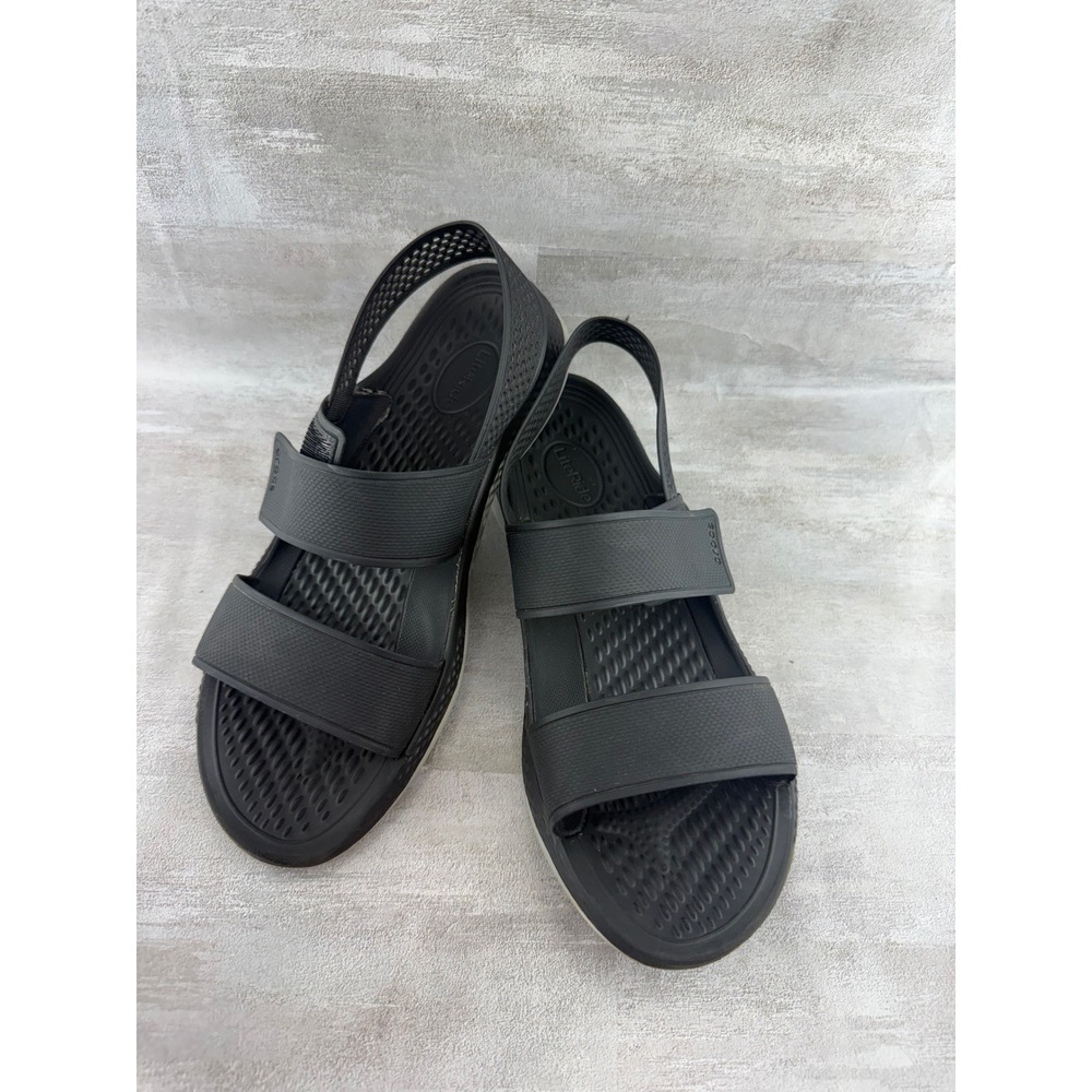 Crocs LiteRide 360 Sandals Women Sz 7 Black Grey Comfort Strappy 206711 - Picture 2 of 11
